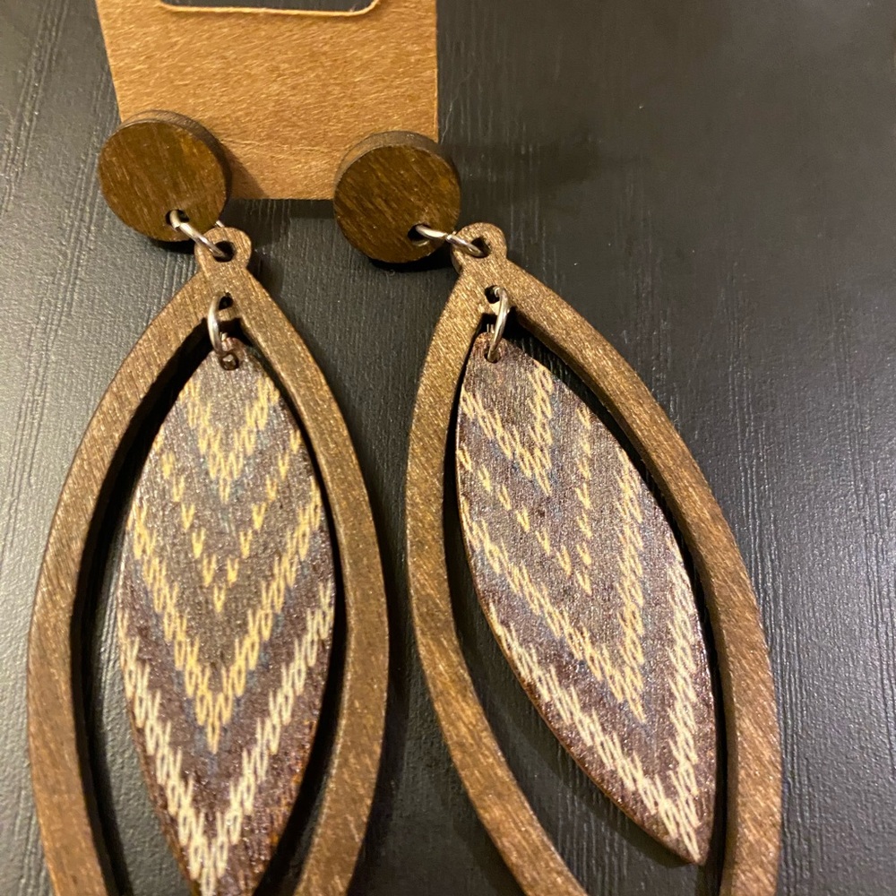 Wood Leaf Dangle Earrings | Boho Natural Jewelry